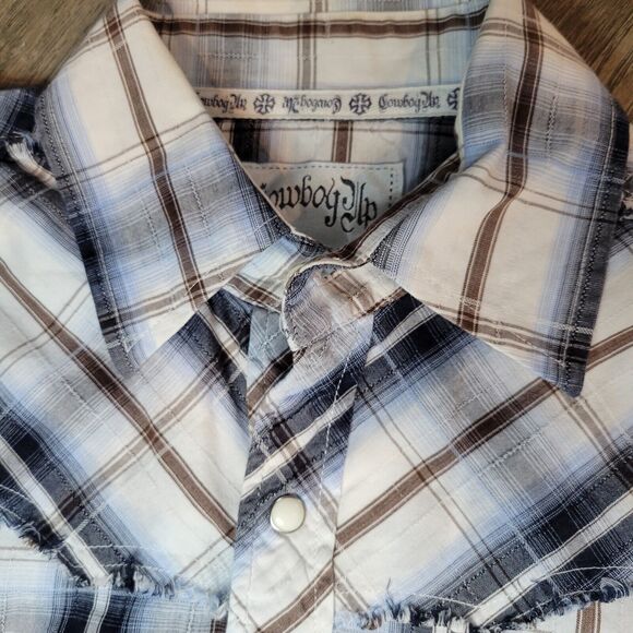 Cowboy Up Brown White Snap Button Down Long Sleeve Size M - Picture 6 of 10